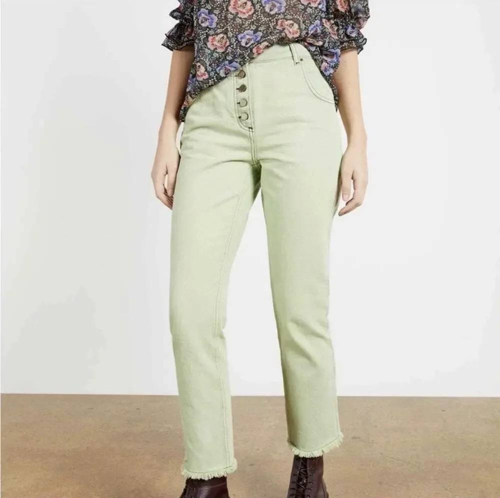 TED BAKER NWT Zahhra Sz 26 High Rise Straight Ankle Mint Green Jeans Buttons